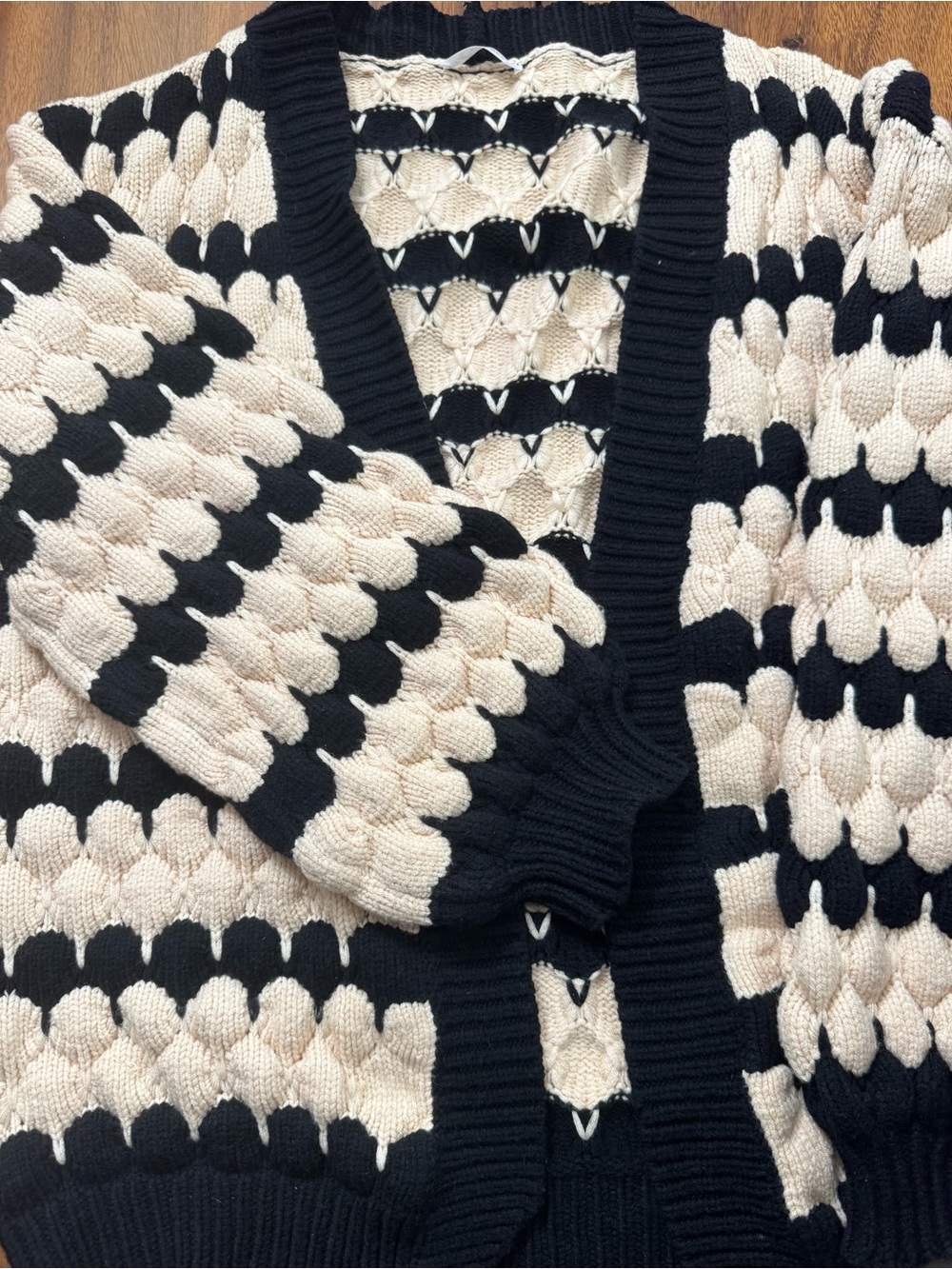 Chunky Knit Black and Cream Women's Cardigan Sweater